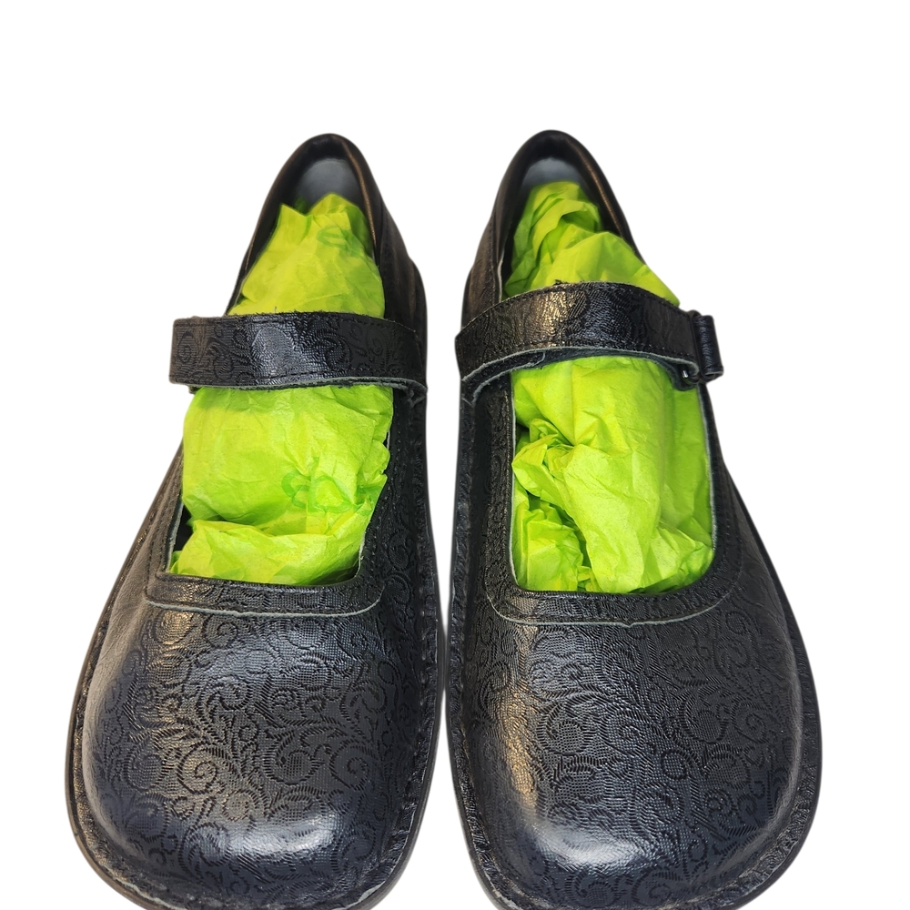 Alegria BEL 521 Womens Black Leather Embossed tooled Floral Mary Jane Shoes 39
